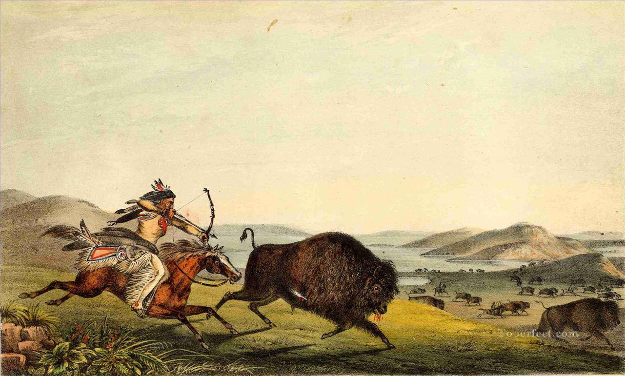 cazando el búfalo oeste de américa Pintura al óleo
